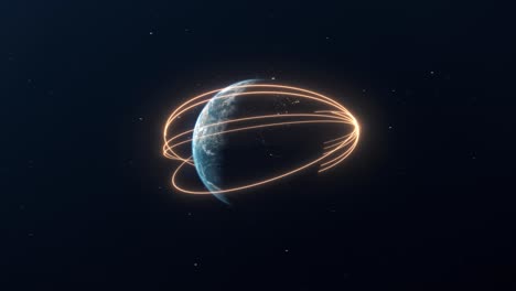 orange glowing lines of energy forming around planet earth