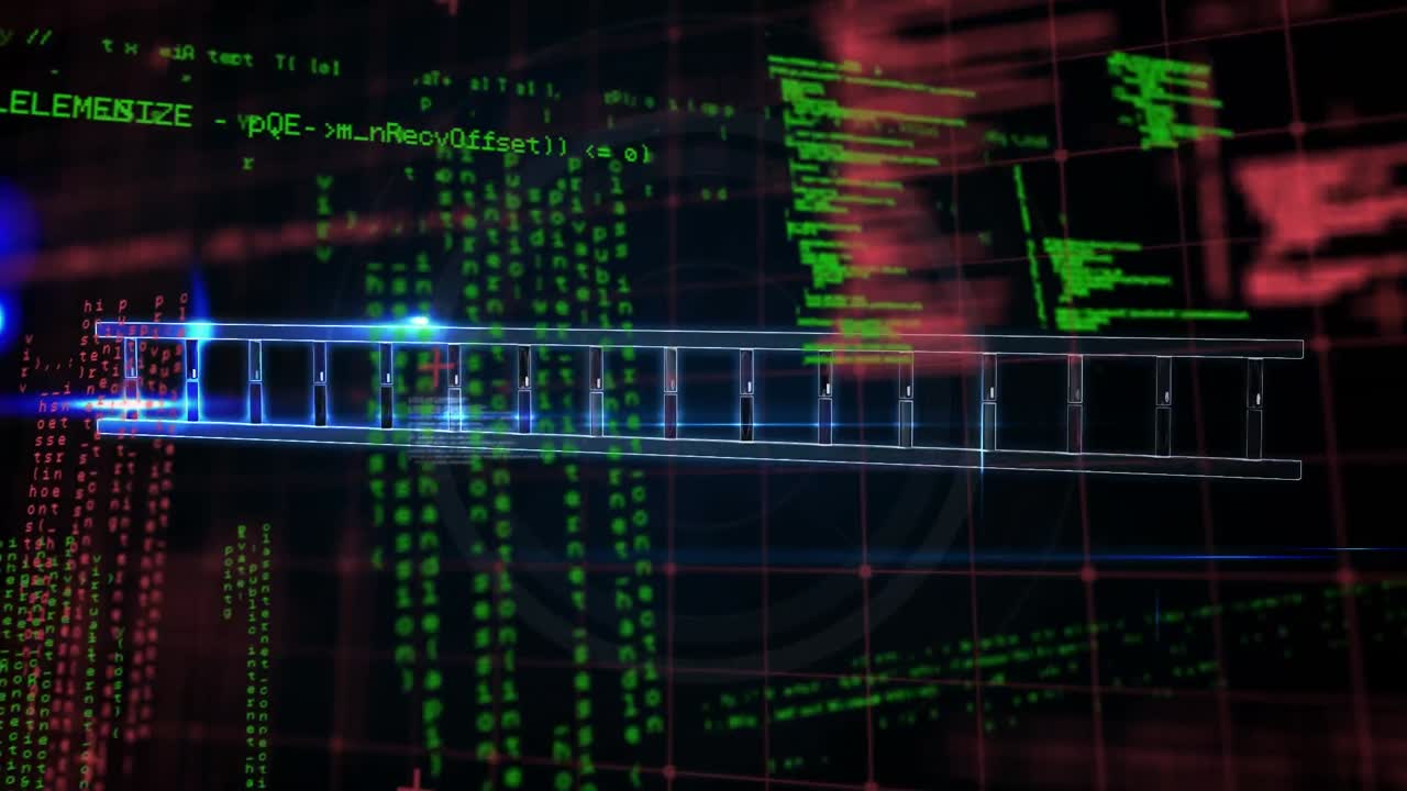 어두운 배경 위에 과학 데이터 처리의 애니메이션