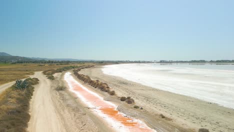 Aerial-View-of-Igroviotopos-Alikis-Salt-Pan-On-A-Sunny-Summer-Day-in-Kos,-Greece