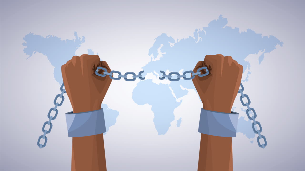 지구 행성과 노예 수갑을 가진 인종차별 캠페인을 멈추십시오.