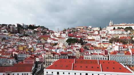 Panning-right-above-the-coastline-passing-the-traditional-bright-coloured-buildings