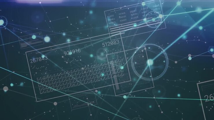 Animation af netværk af forbindelser over databehandling på sort baggrund