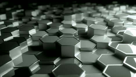 silver hexagons extruding chaotic 3d render loopable animation