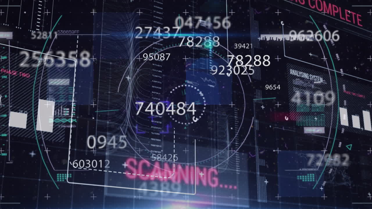 Animation of financial data processing on black background