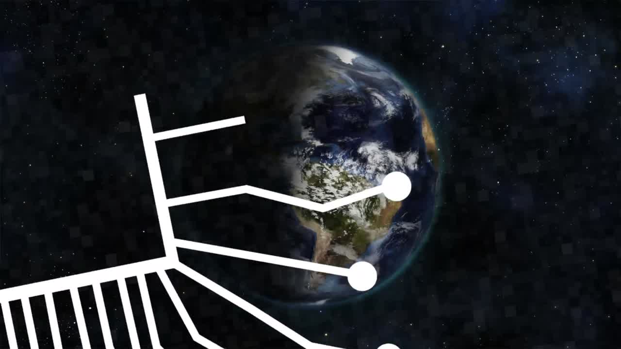 지구와 어두운 배경에 대한 데이터 처리의 애니메이션
