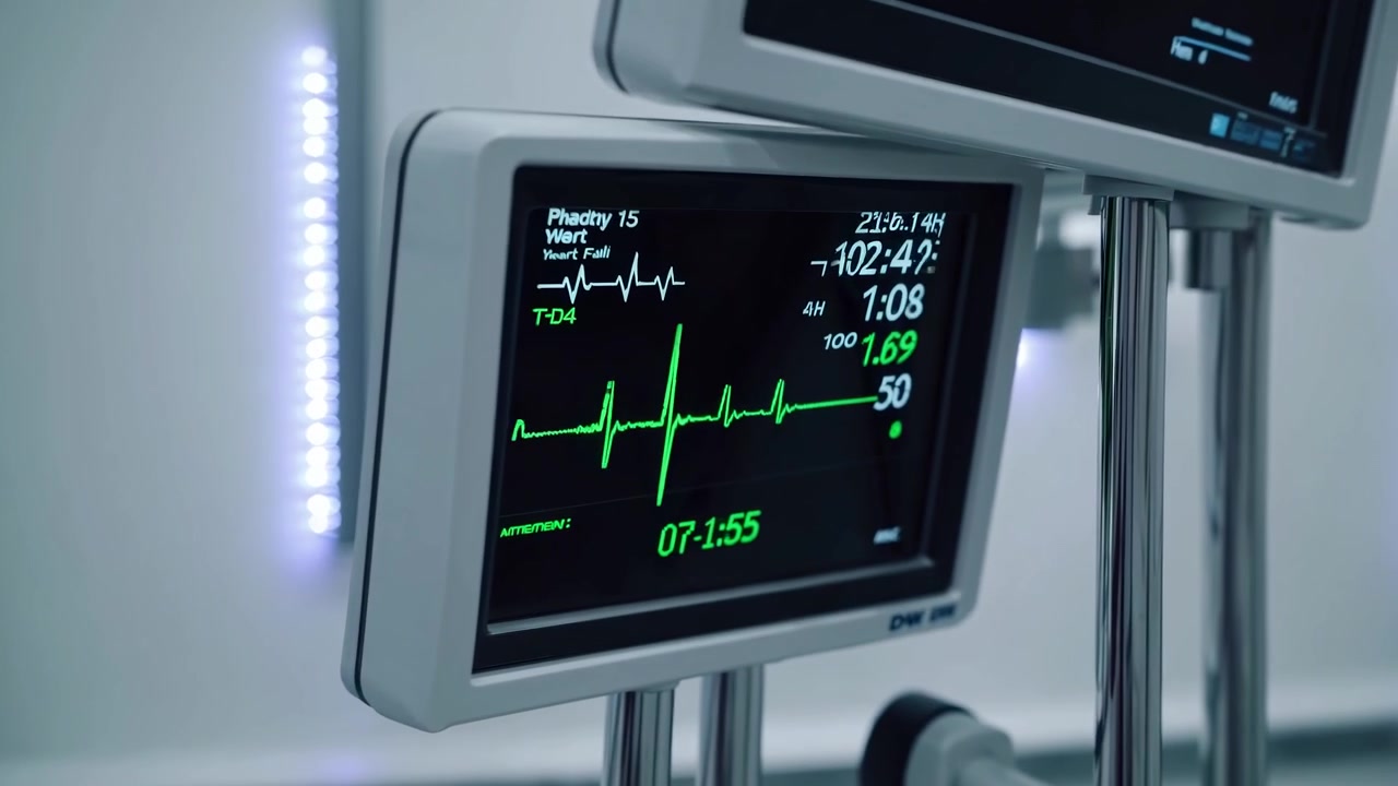 Monitor paziente che visualizza i segni vitali in una camera d'ospedale
