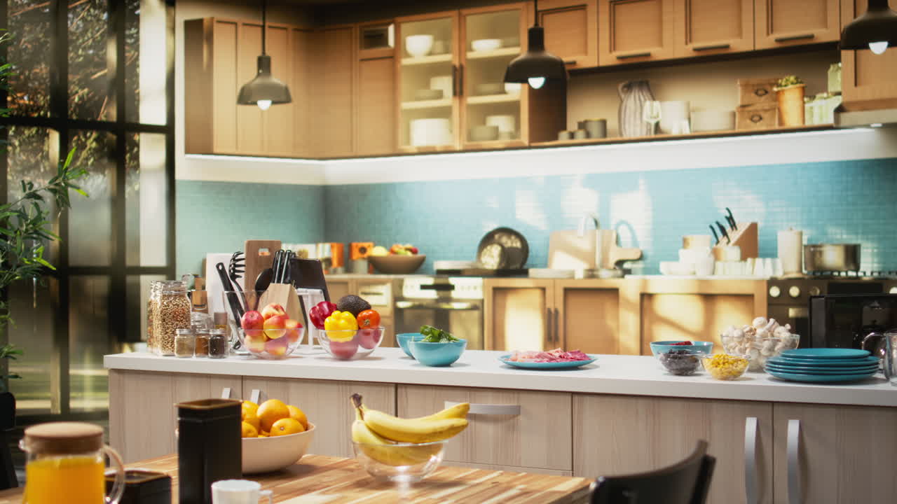 Comfortable kitchen setup with pizza ingredients on a modern countertop