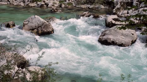 powerful foamy whitewater soca river rapids slow motion static wide shot