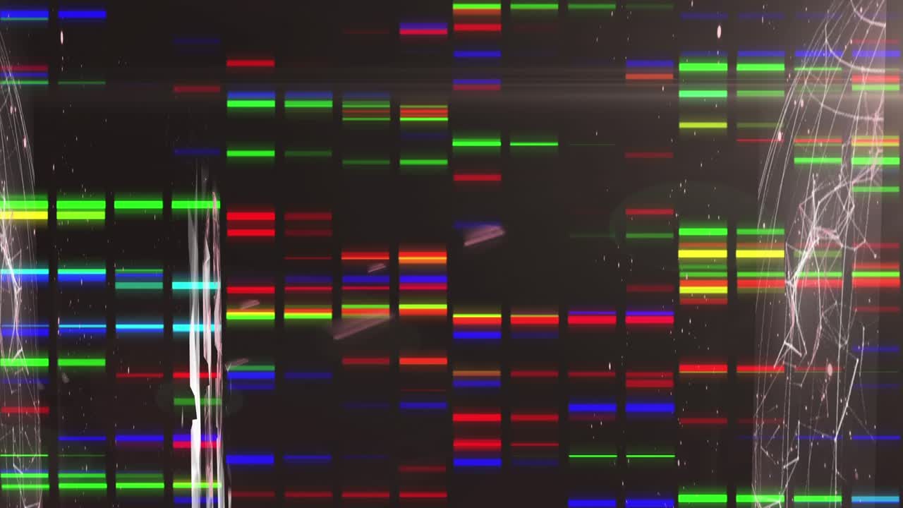 Animation of shapes and data processing over black background