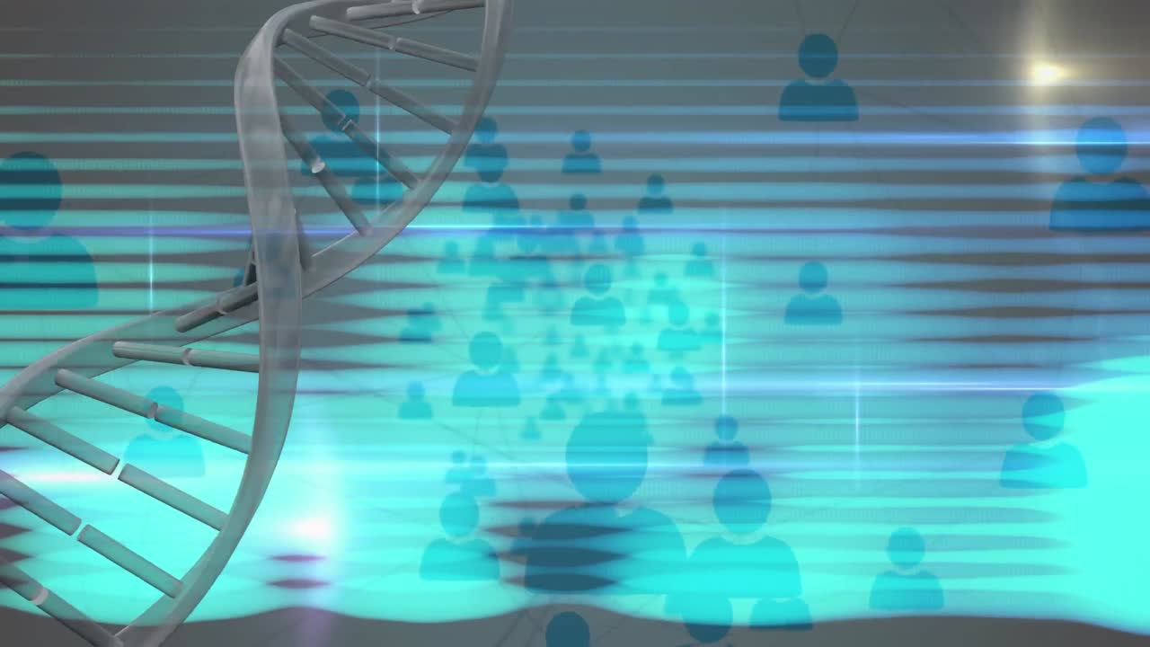 아이콘으로 연결된 네트워크를 통해 dna 가닥의 애니메이션