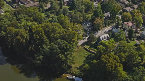 frankfort kentucky aerial v13 birds eye view, drone flyover the river capturing the landscape of town center surrounded by lush greenery - shot with inspire 3 8k - sept 21st 2023
