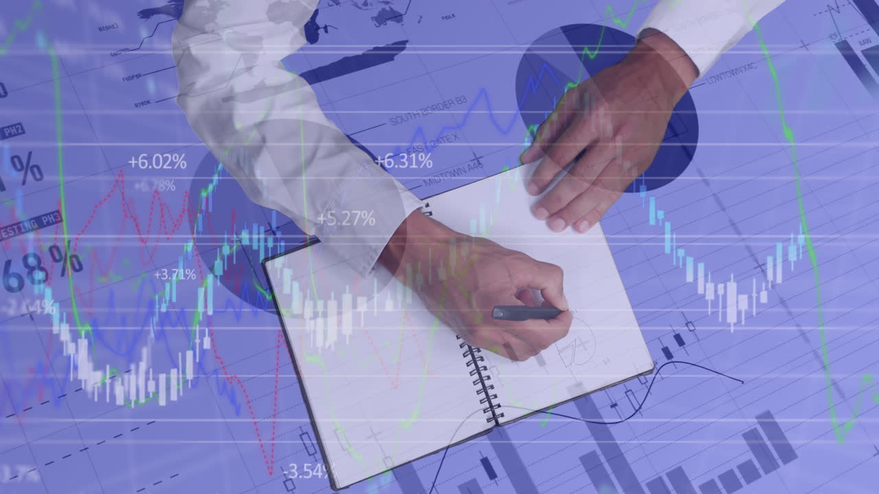 animación del procesamiento de datos financieros y el registro de estadísticas sobre la escritura de los empresarios