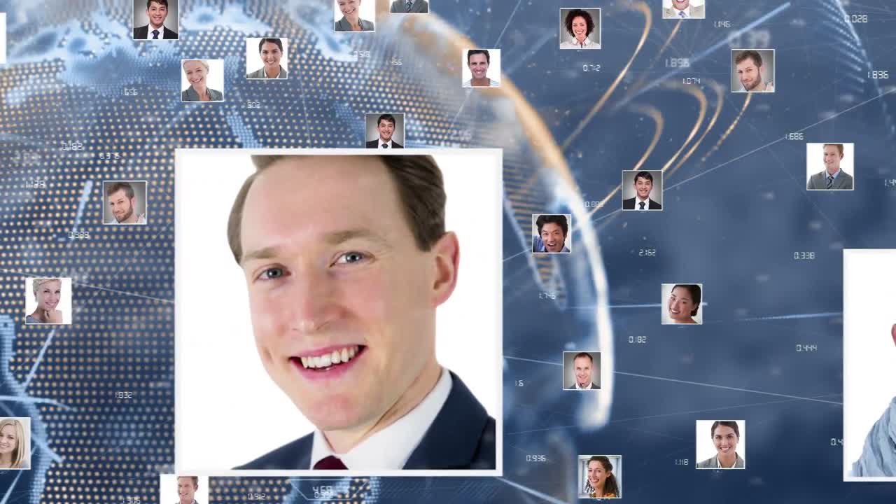 animación de la red de conexiones con diversas personas y el mundo sobre un fondo borroso