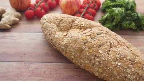 healthy whole wheat bread with fresh fruits and vegetables