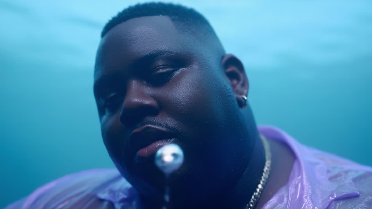 An Intimate Underwater Portrait: A Close-Up of a Confident Individual Surrounded by Tranquil Aquatic Aesthetics, Capturing Expression and Emotion Beneath the Surface