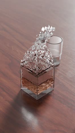 vaso de bebida roto en una mesa de madera