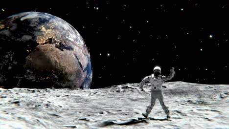 astronaut on the moon with earth in the background