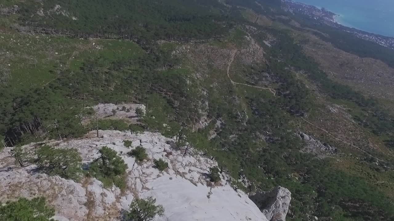 vista aérea de la montaña con acantilado y bosque