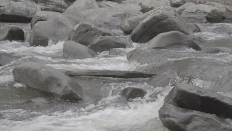 stream of water flowing between rocks in slow motion