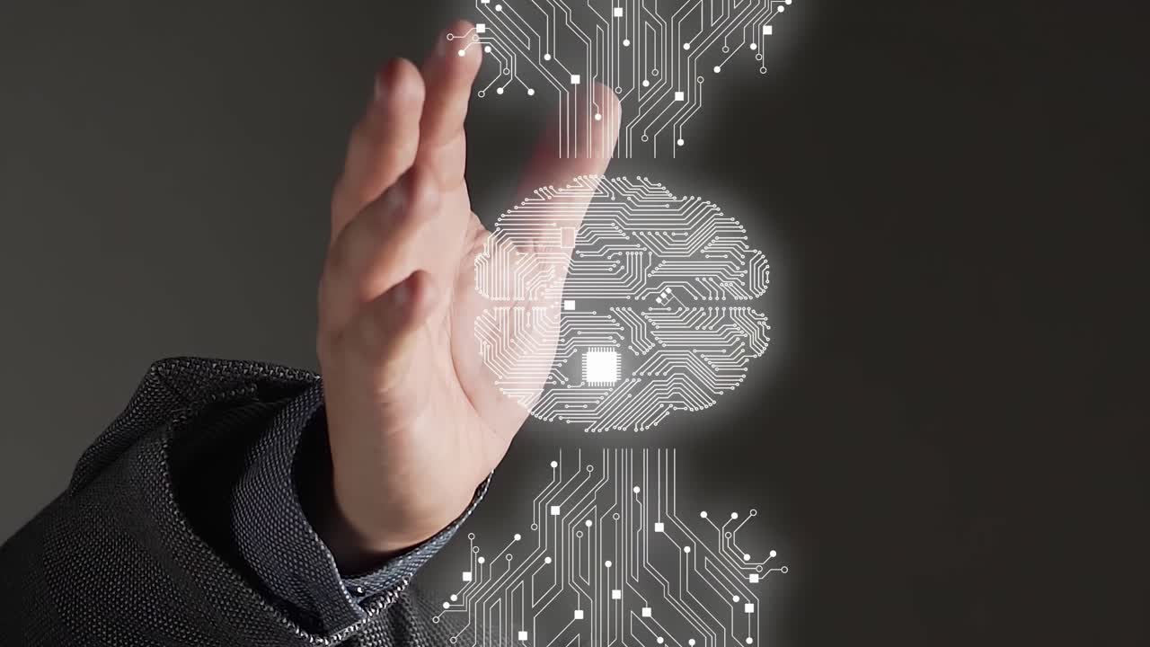 concepto de ai de aprendizaje automático, gráfico cerebral con circuito