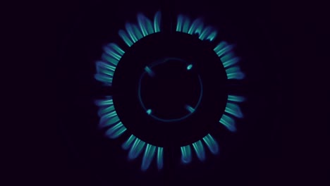 top view on gas stove burner gas blue flame