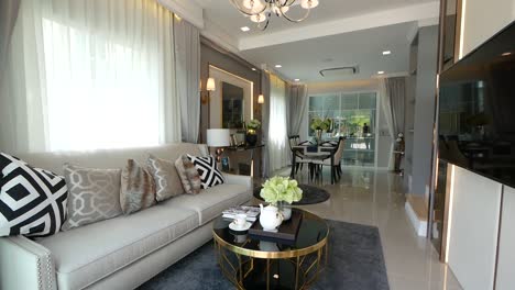 elegant open plan home decoration walkthrough from living area to dining area