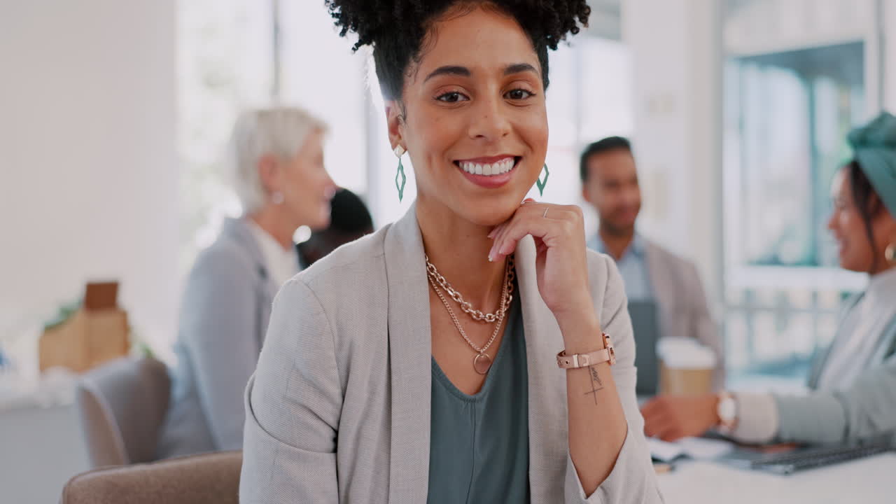 Black woman, happy face and business meeting