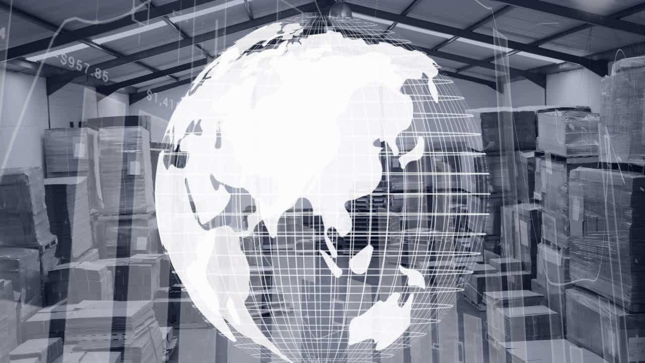 창고 위에서 회전하는 지구의 애니메이션