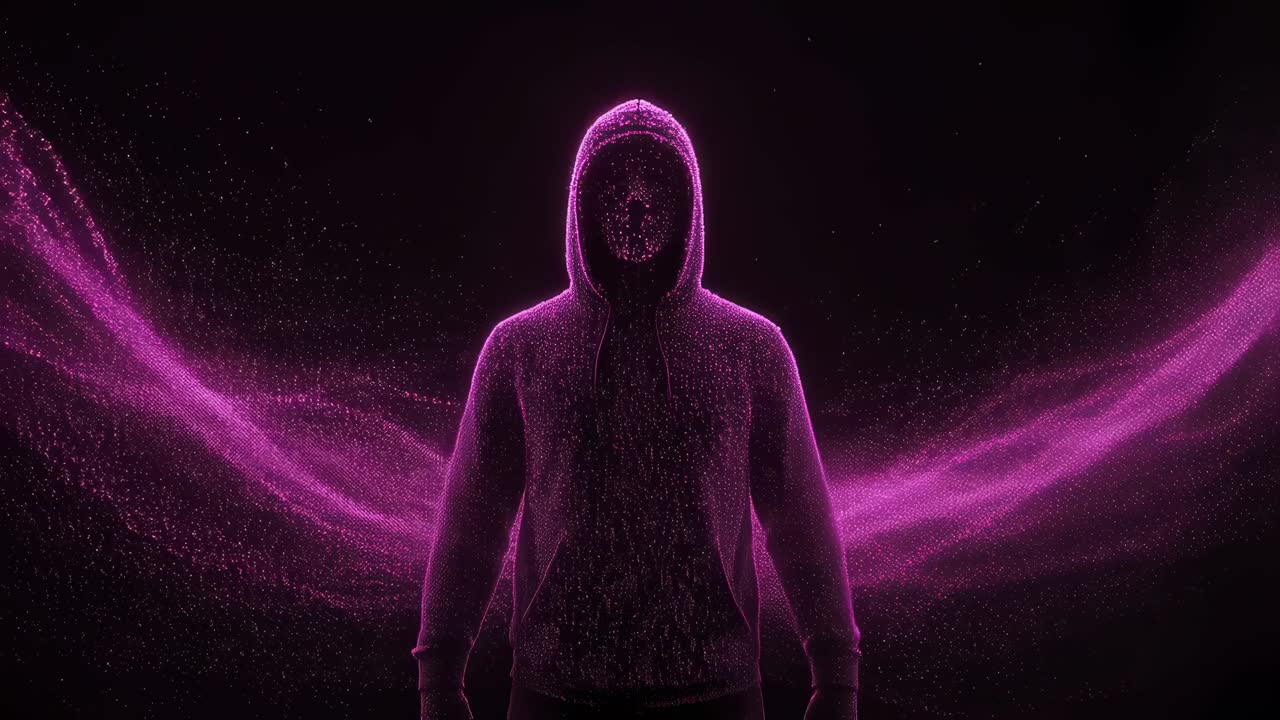 A captivating visual journey through a digital figure, beautifully surrounded by vibrant particles dancing in a dark expanse