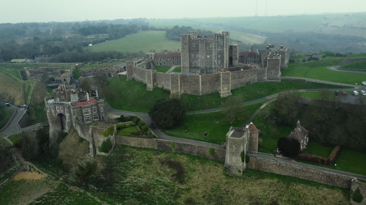 Aerial view of Dover Castle, a medieval fortress in Kent, England