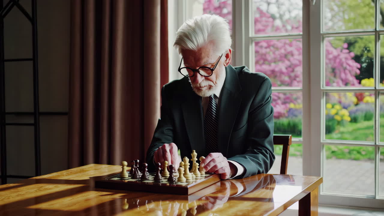 hombre mayor jugando al ajedrez