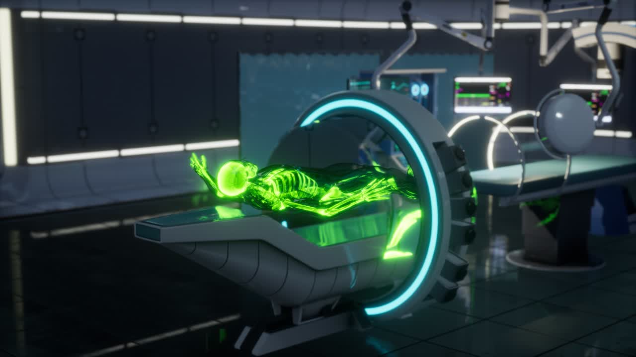 examen de escaneo de huesos de esqueleto humano en el laboratorio