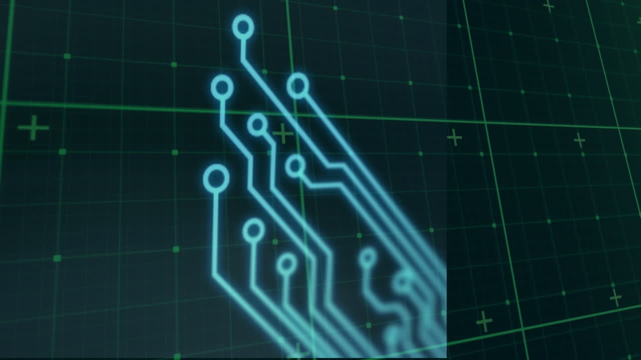 Animation of integrated circuit over data processing on black background