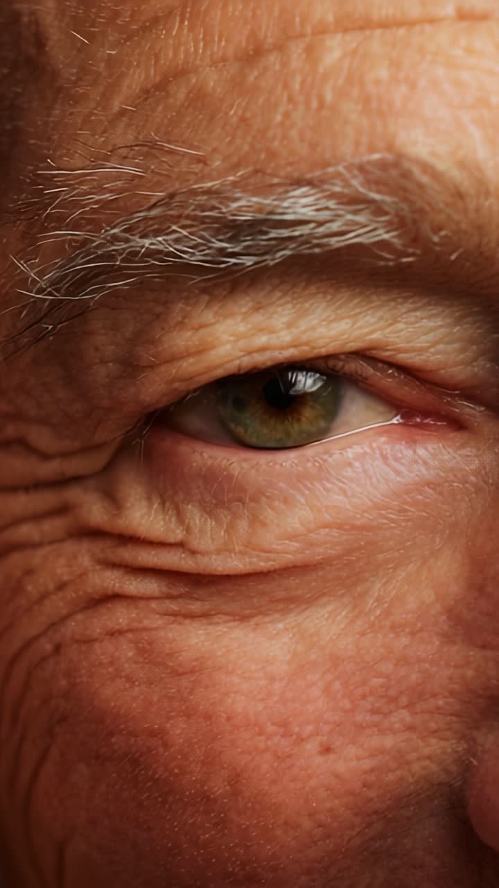 Close-Up of an Elderly Person's Eye with Distinctive Features Reflecting Life's Experiences and Emotions Captured in Two Frames for Contrast and Detail