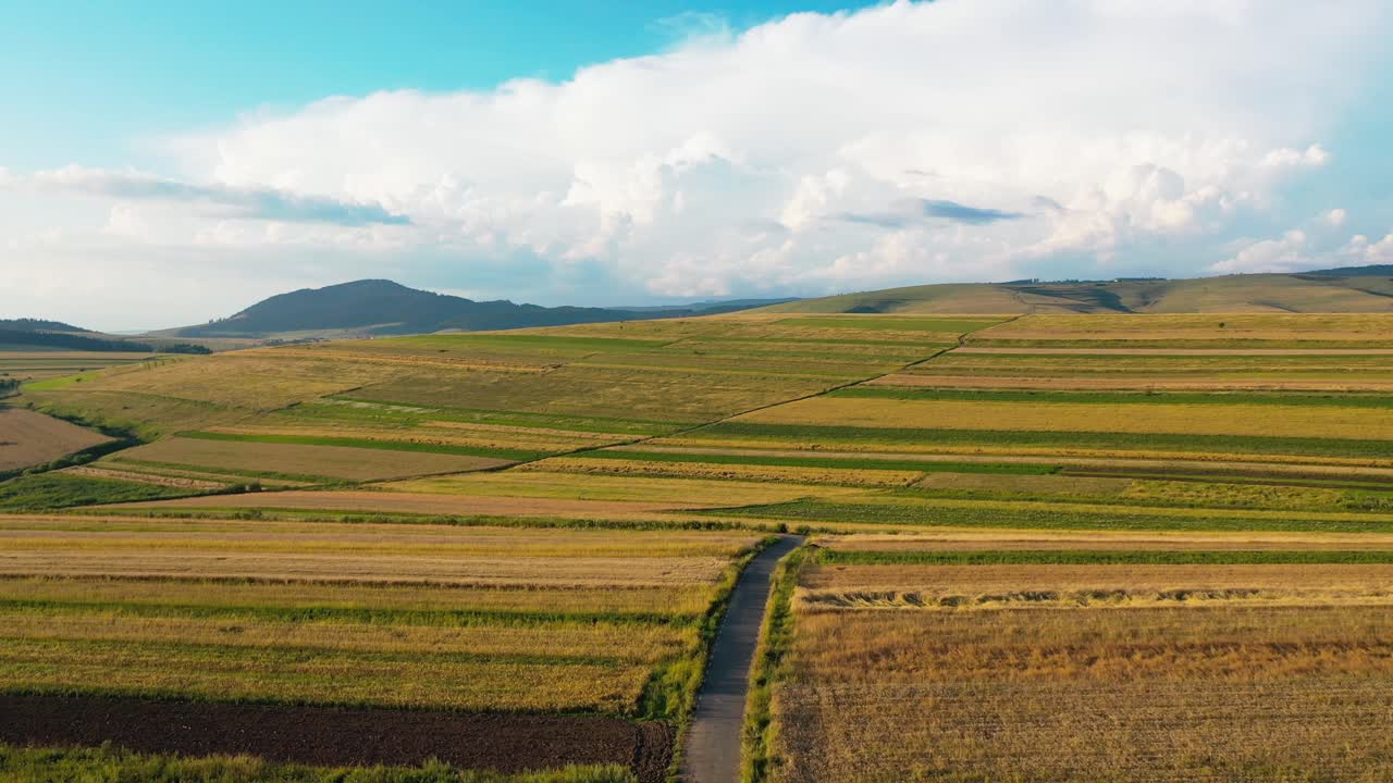 Drone Shot Flying over Fields in an Agricultural Landscape - Dolly in