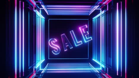 rotating sale lettering in a glass neon cube. loop animation