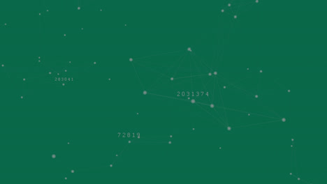 animation of dots connected with lines over changing numbers against green background