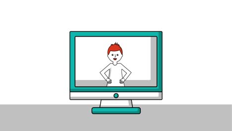 man character on screen computer talking