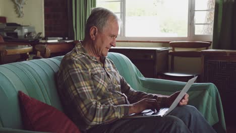 senior man using laptop at home