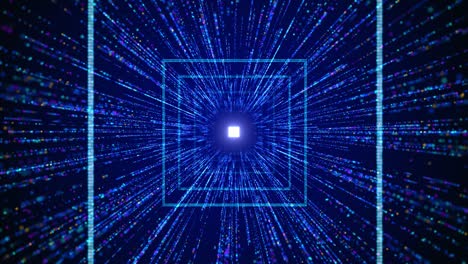 4k motion graphic loop of flying into digital technologic tunnel loop animation.
