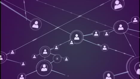 animation of network of connections with icons on blue background