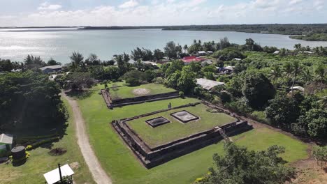 aerial view of ancient ruins on a pacific island