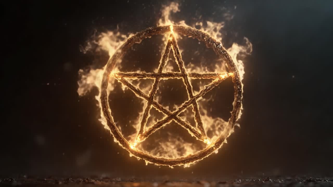 Tampilan Memukau Pentagram Menyala, Memancarkan Kekuatan dan Mistik, Terletak di Latar Belakang Gelap yang Membangkitkan Intrik dan Pesona