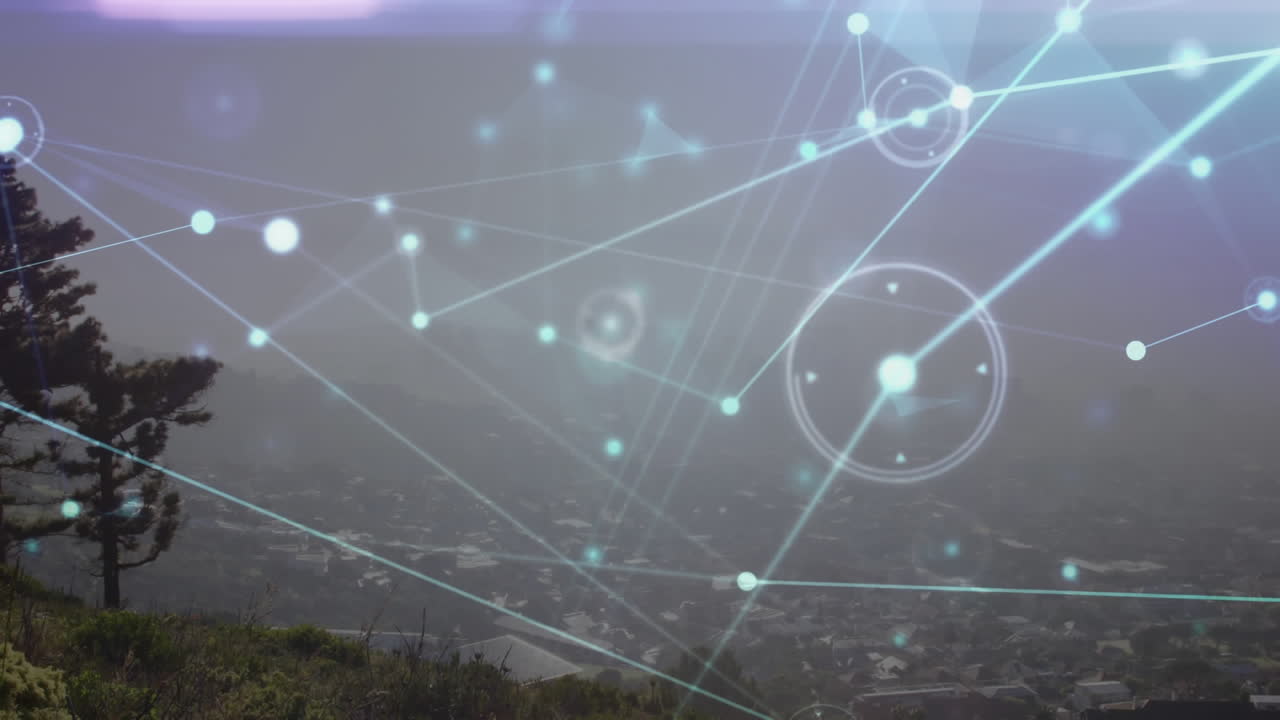 animación de la red de conexiones sobre el paisaje urbano