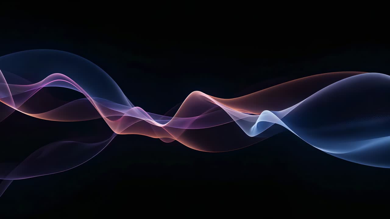 Loop starting, translucent overlapping ribbon waves sliding across black backdrop for looping