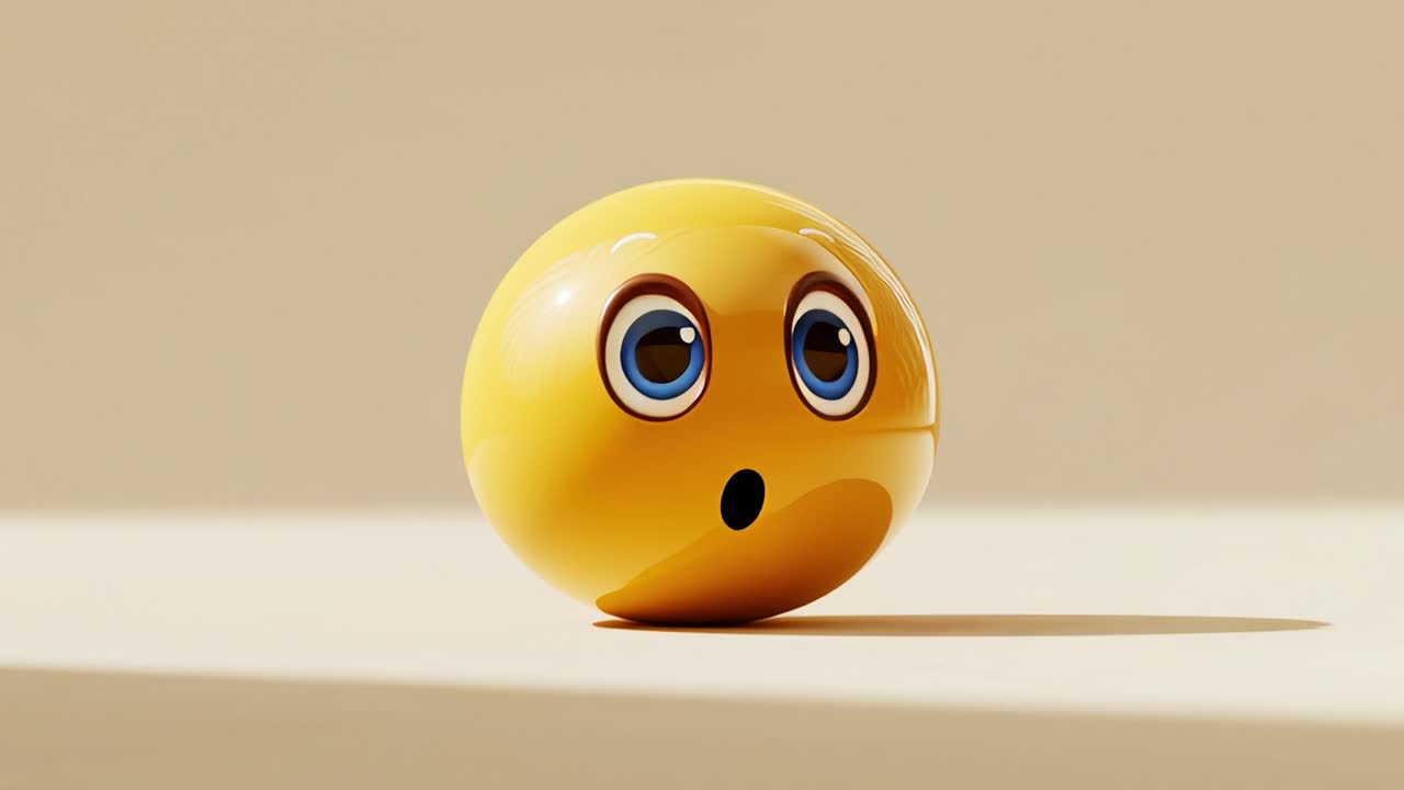 A Playful Animated Yellow Sphere Transitions from a Calm Expression to a Curious Look, Showcasing the Change in Emotion Through Its Stylized Design and Captivating Eyes