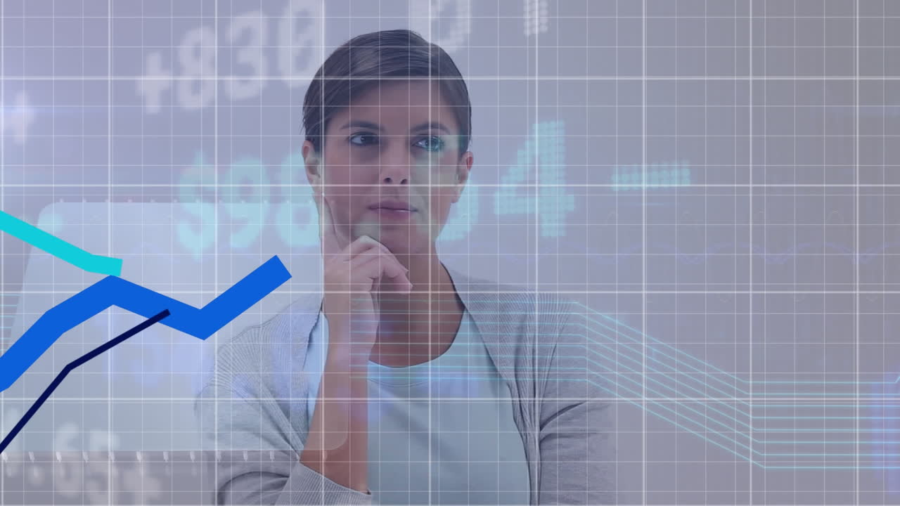 animación del procesamiento de datos sobre el pensamiento de la mujer caucásica