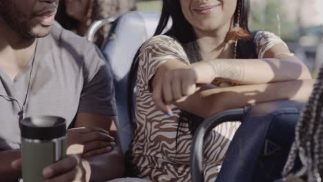 diverse individuals enjoying a public bus ride