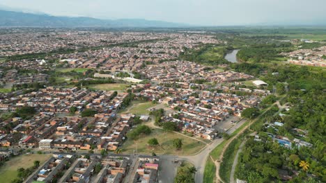 Aerial-view-east-of-Cali-Colombia,-South-America,-Cauca-River