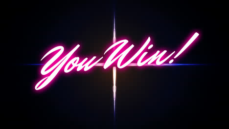 animation of you win text over glowing cross on black background